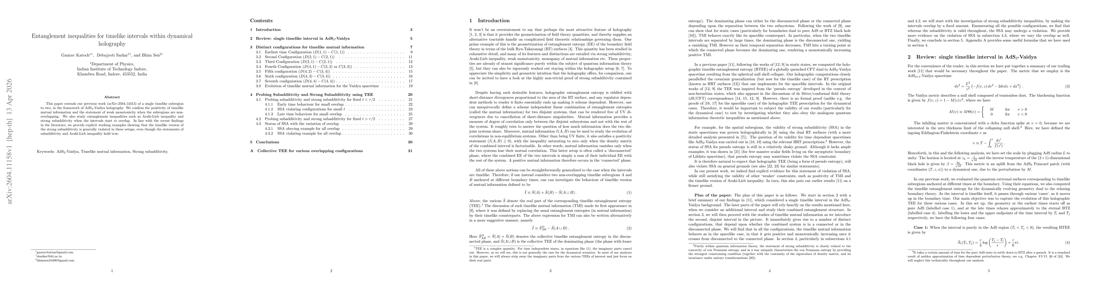Thumbnail for Entanglement inequalities for timelike intervals within dynamical holography