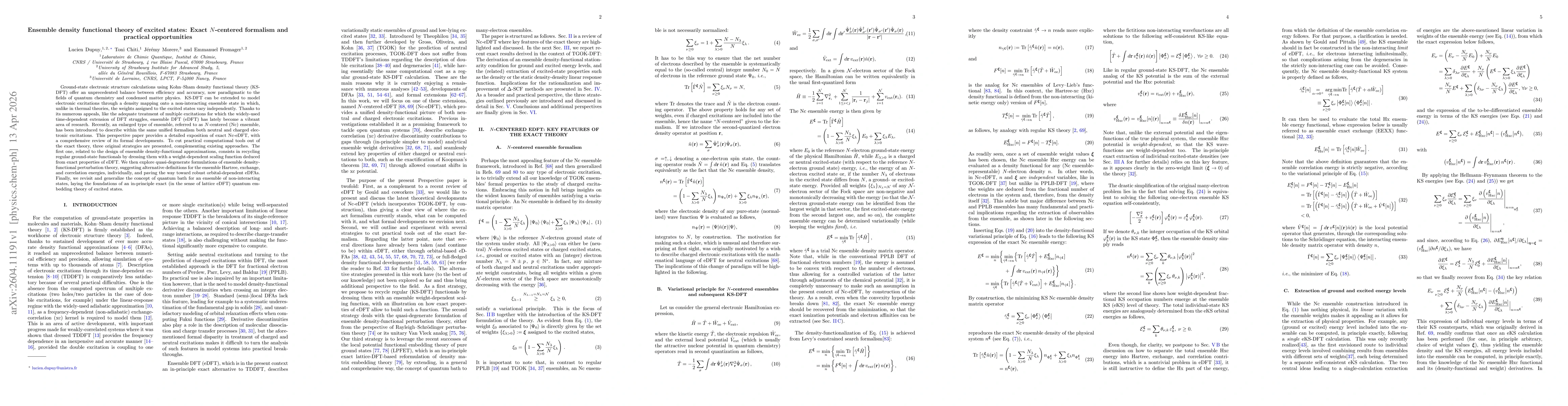 Thumbnail for Ensemble density functional theory of excited states: Exact N-centered formalism and practical opportunities