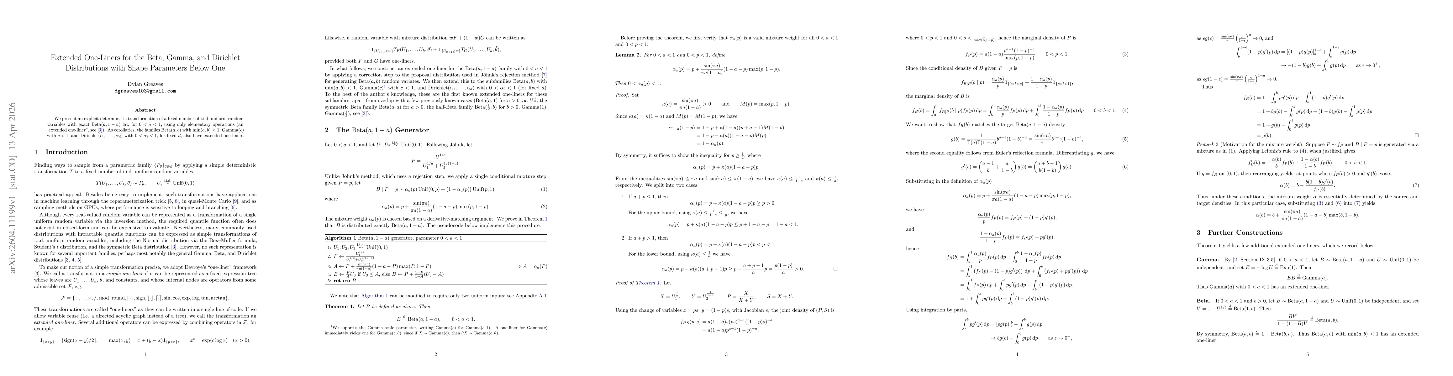 Thumbnail for Extended One-Liners for the Beta, Gamma, and Dirichlet Distributions with Shape Parameters Below One