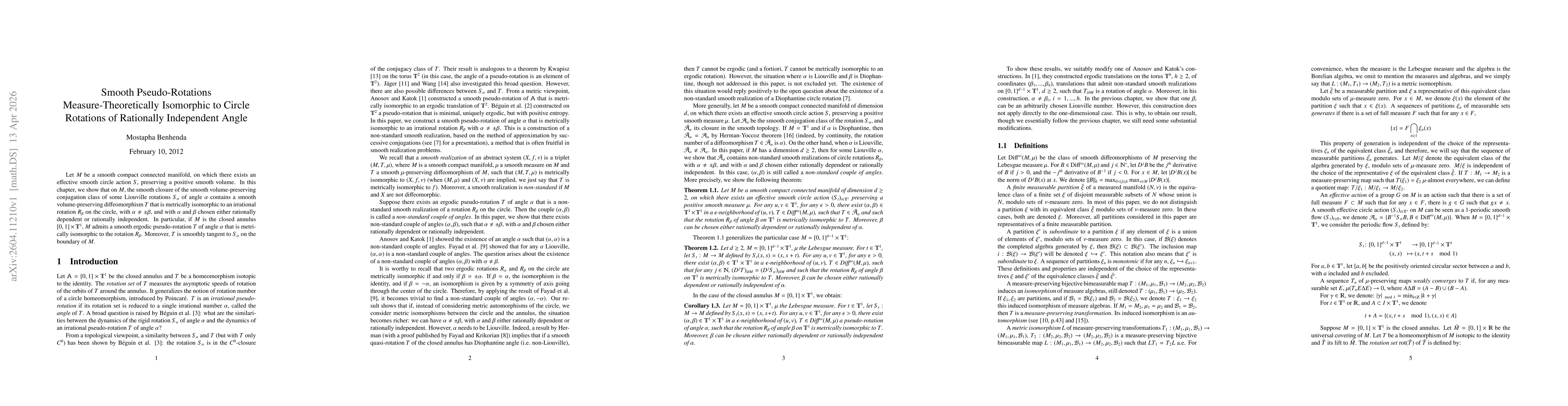 Thumbnail for Smooth Pseudo-Rotations Measure-Theoretically Isomorphic to Circle Rotations of Rationally Independent Angle
