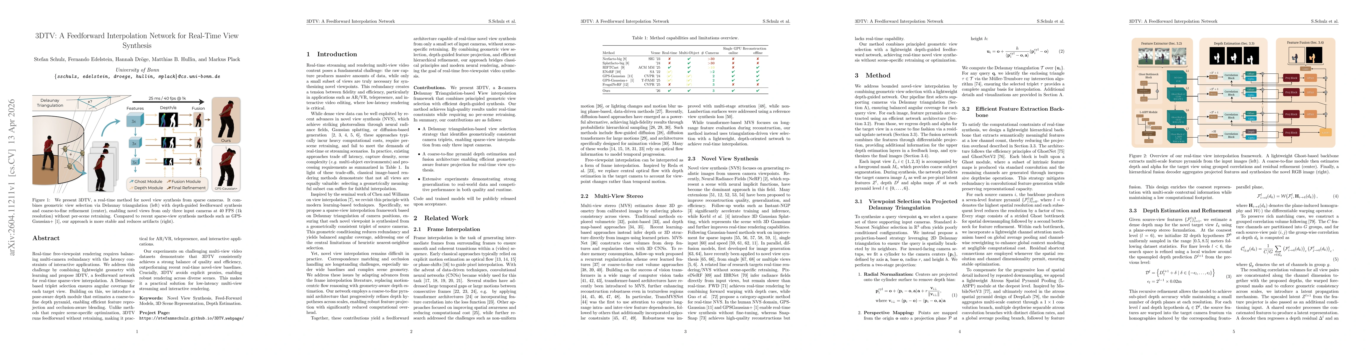 Thumbnail for 3DTV: A Feedforward Interpolation Network for Real-Time View Synthesis