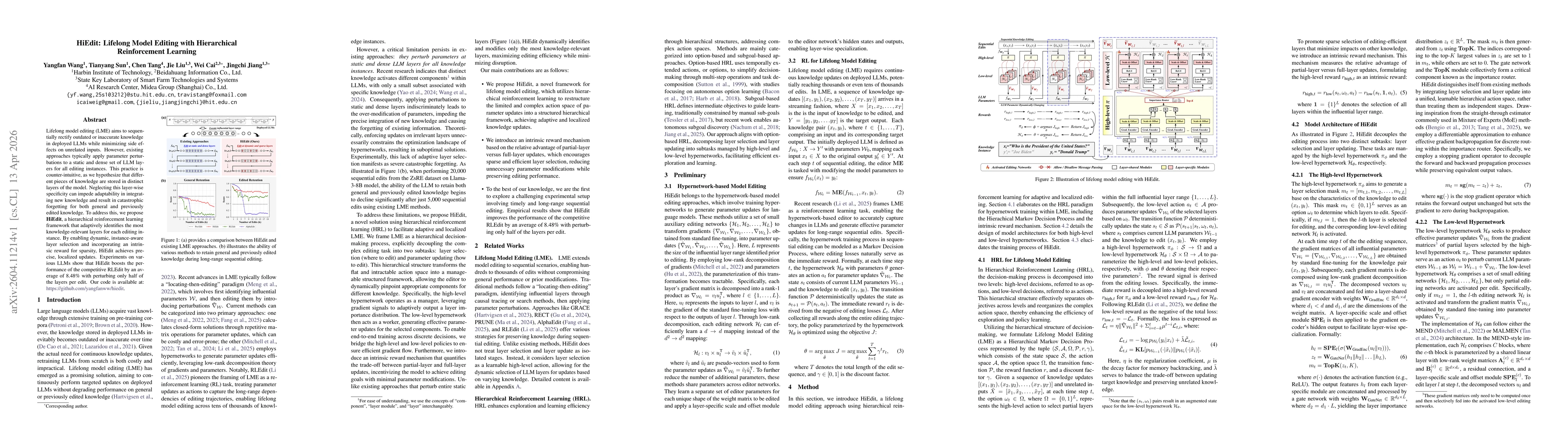 Thumbnail for HiEdit: Lifelong Model Editing with Hierarchical Reinforcement Learning