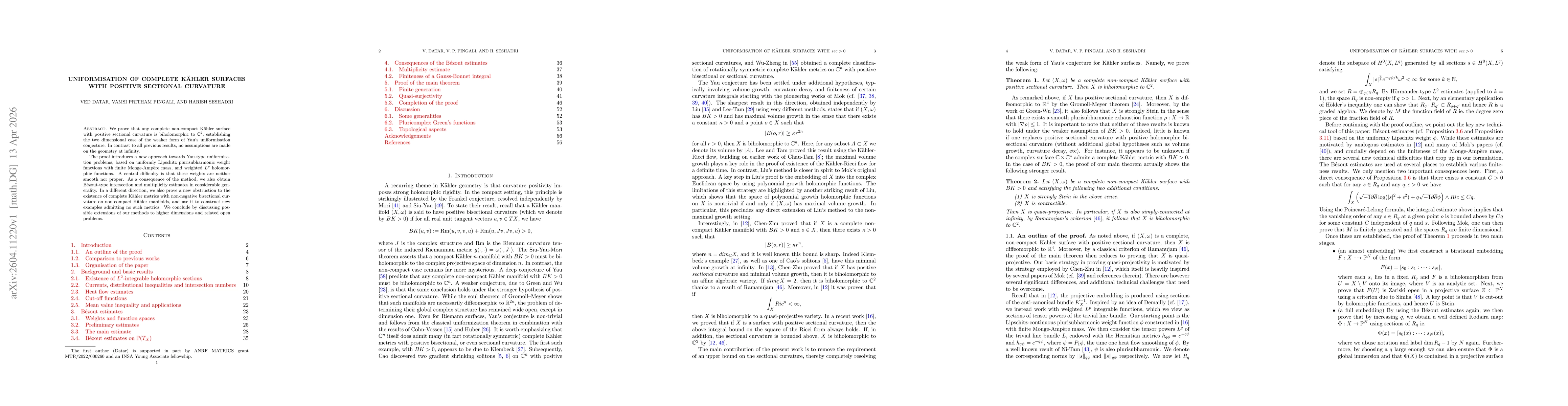 Thumbnail for Uniformisation of complete Kähler surfaces with positive sectional curvature