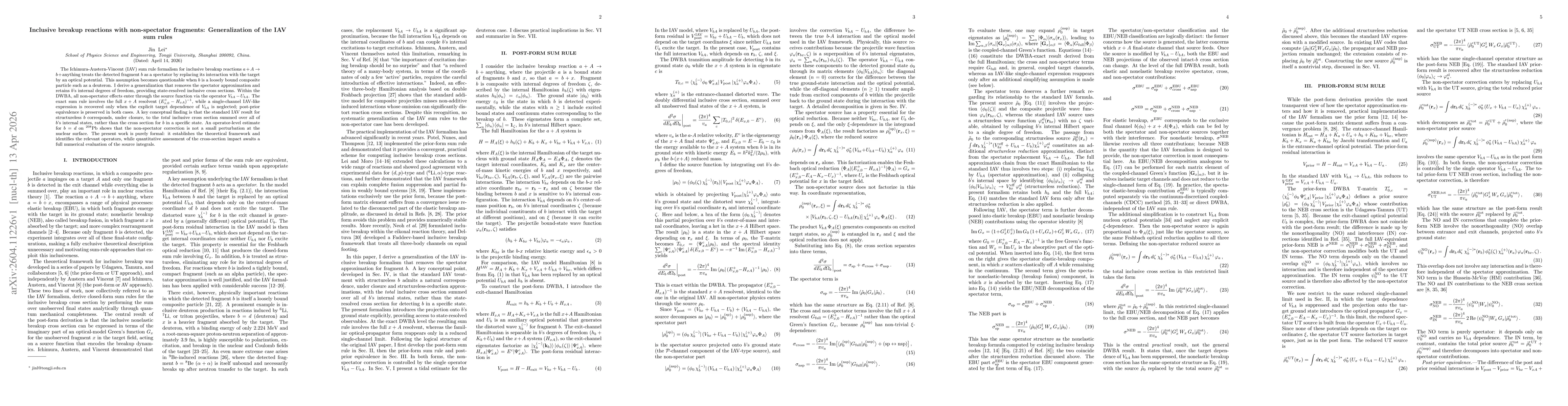 Thumbnail for Inclusive breakup reactions with non-spectator fragments: Generalization of the IAV sum rules
