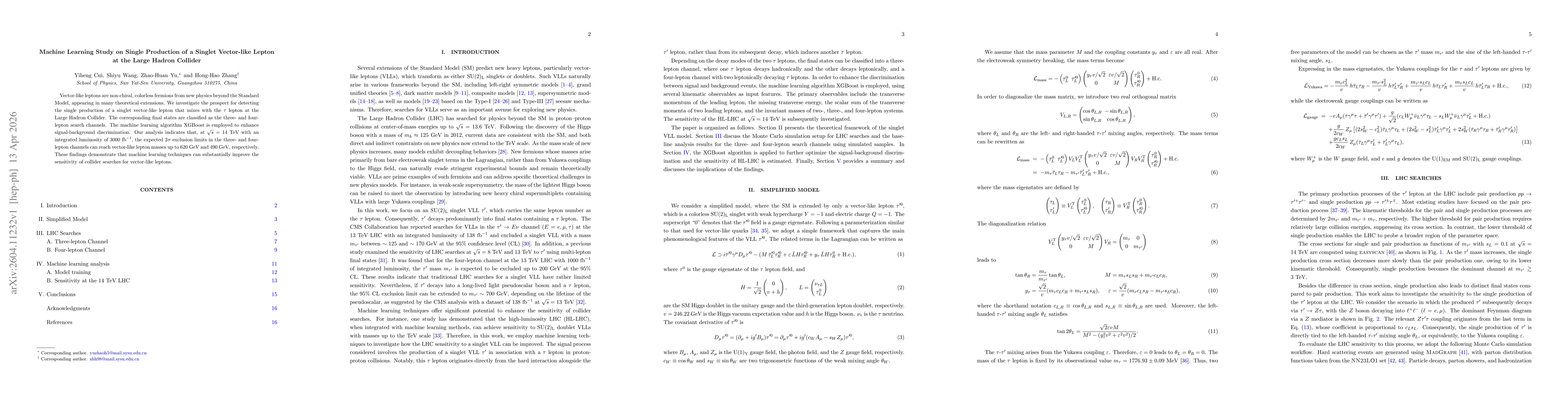 Thumbnail for Machine Learning Study on Single Production of a Singlet Vector-like Lepton at the Large Hadron Collider