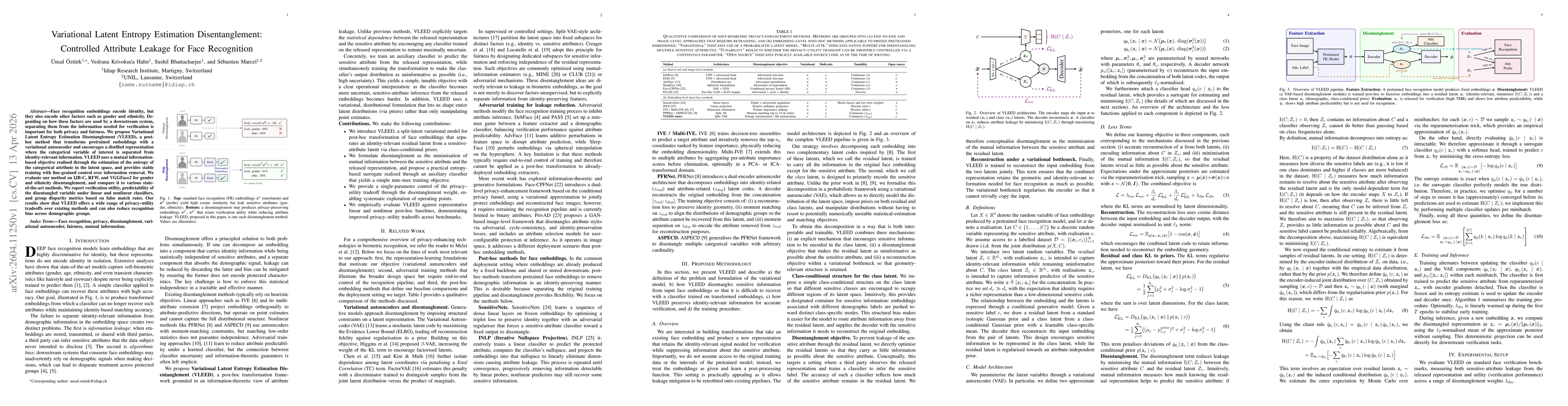 Thumbnail for Variational Latent Entropy Estimation Disentanglement: Controlled Attribute Leakage for Face Recognition
