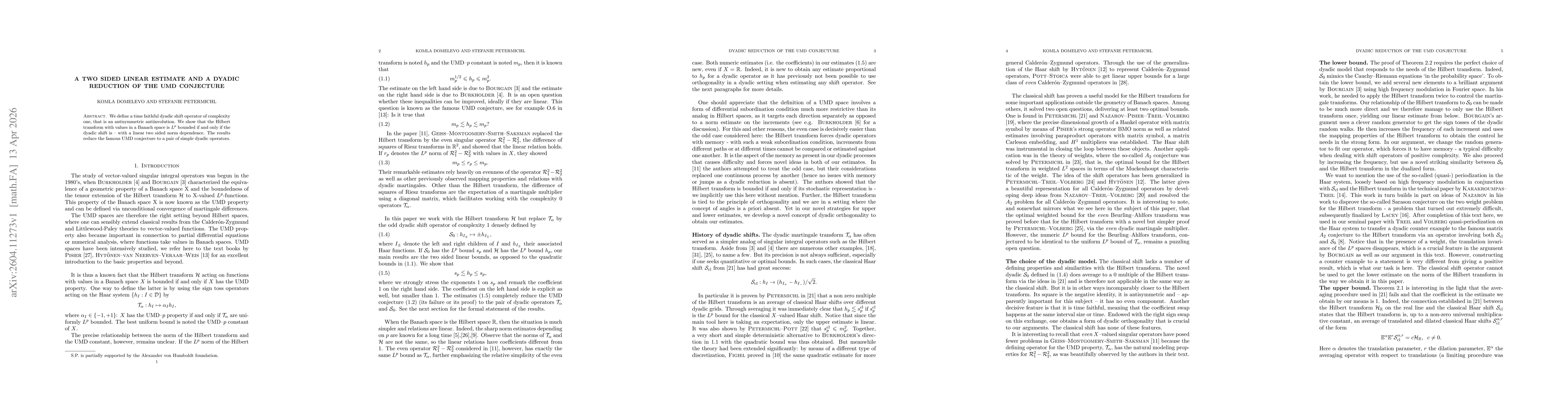 Thumbnail for A twosided linear estimate and a dyadic reduction of the UMD Conjecture