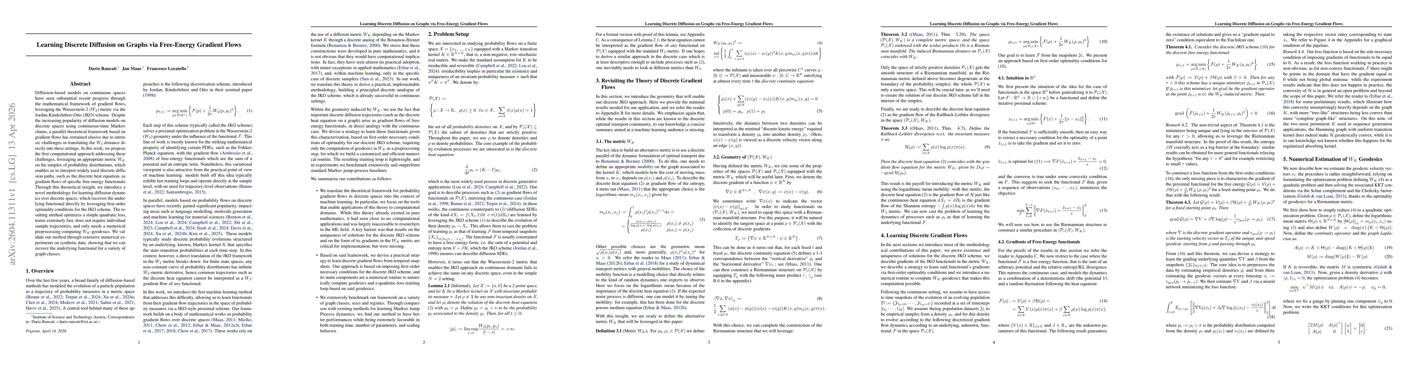 Thumbnail for Learning Discrete Diffusion of Graphs via Free-Energy Gradient Flows