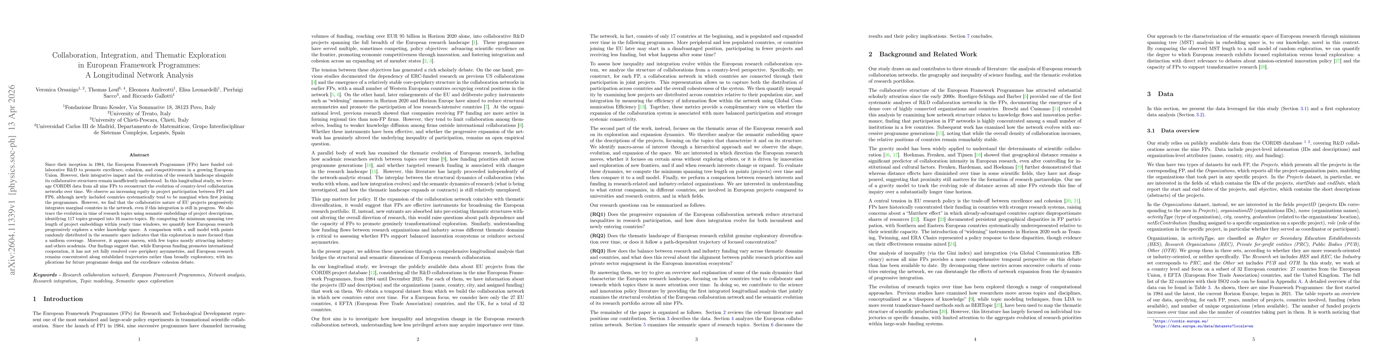 Thumbnail for Collaboration, Integration, and Thematic Exploration in European Framework Programmes: A Longitudinal Network Analysis