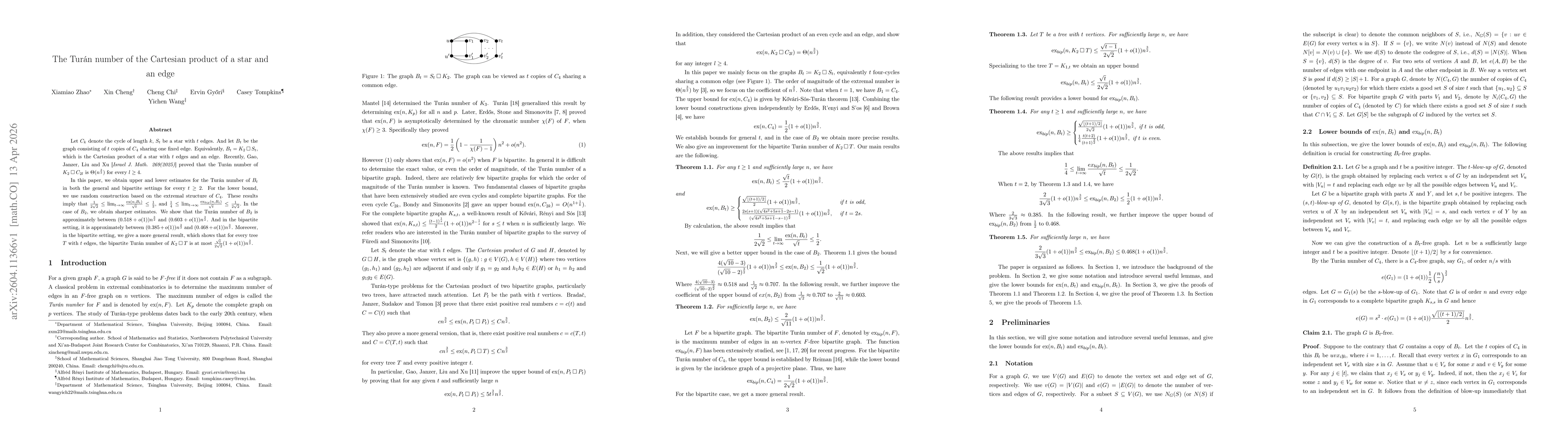 Thumbnail for The Turán number of the Cartesian product of a star and an edge