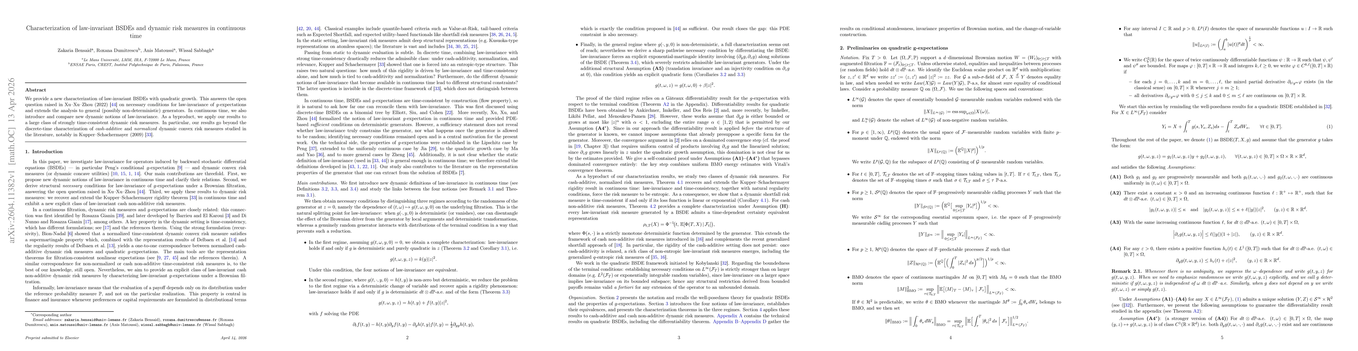 Thumbnail for Characterization of law-invariant BSDEs and dynamic risk measures in continuous time