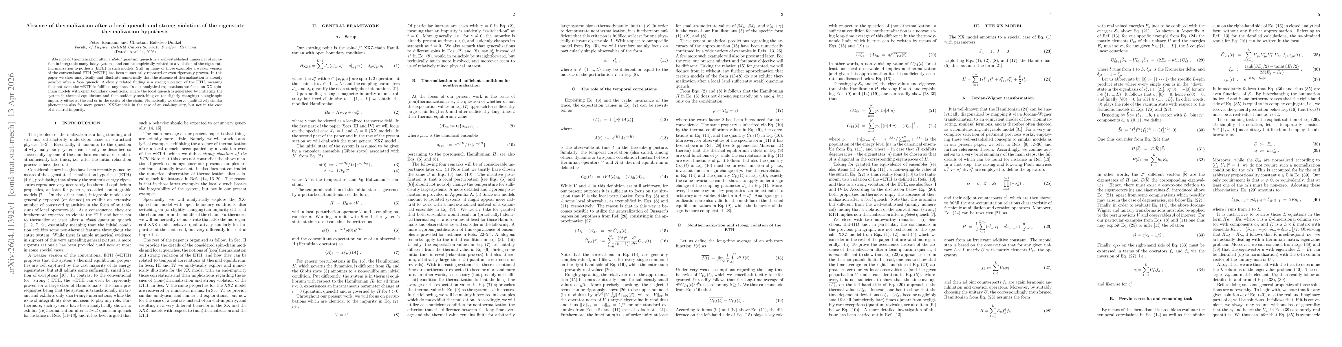Thumbnail for Absence of thermalization after a local quench and strong violation of the eigenstate thermalization hypothesis