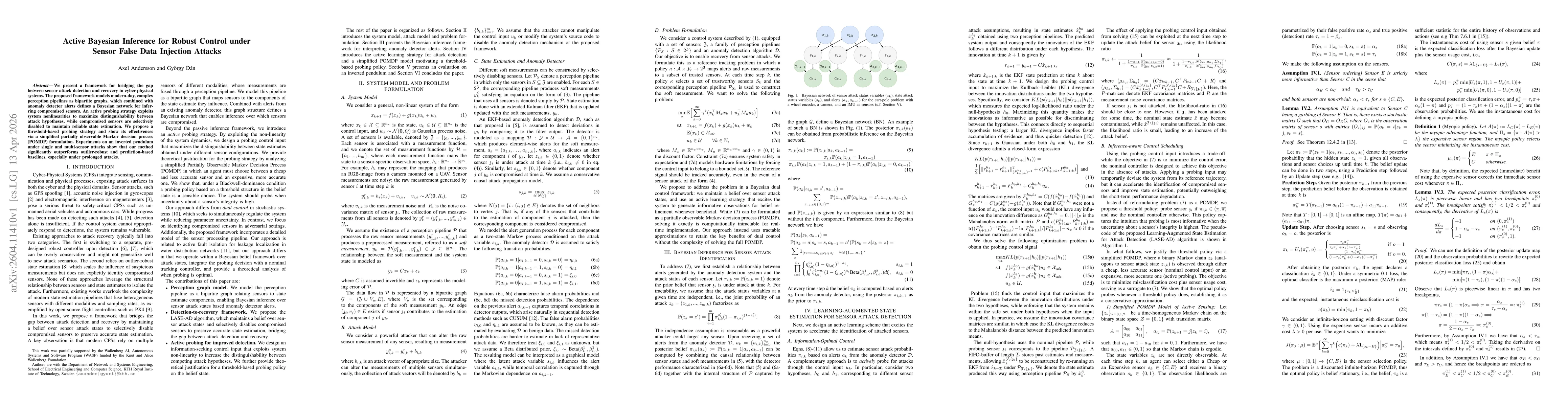 Thumbnail for Active Bayesian Inference for Robust Control under Sensor False Data Injection Attacks