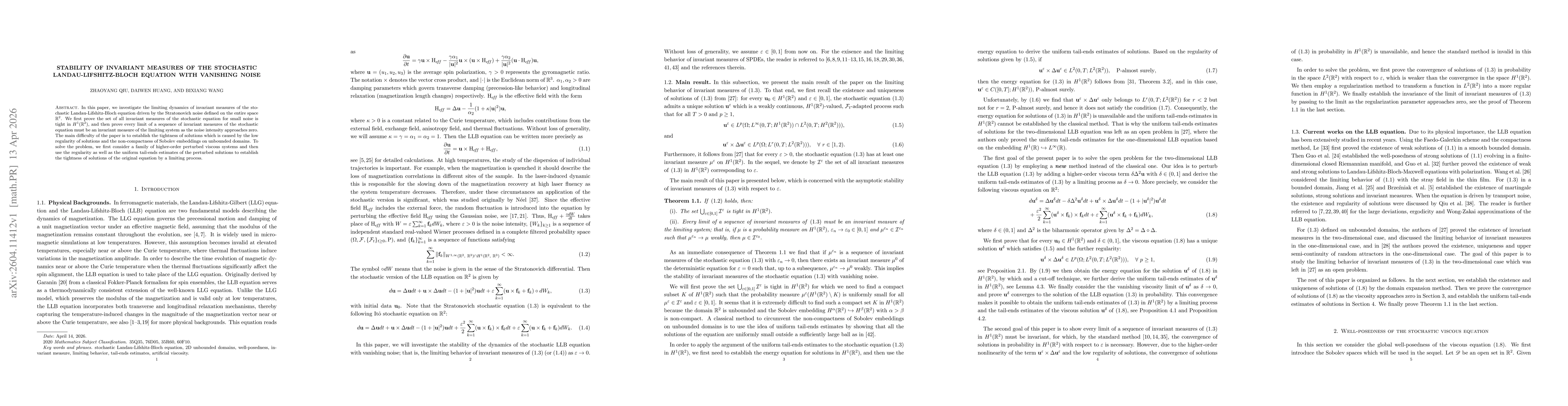 Thumbnail for Stability of invariant measures of the stochastic Landau-Lifshitz-Bloch equation with vanishing noise