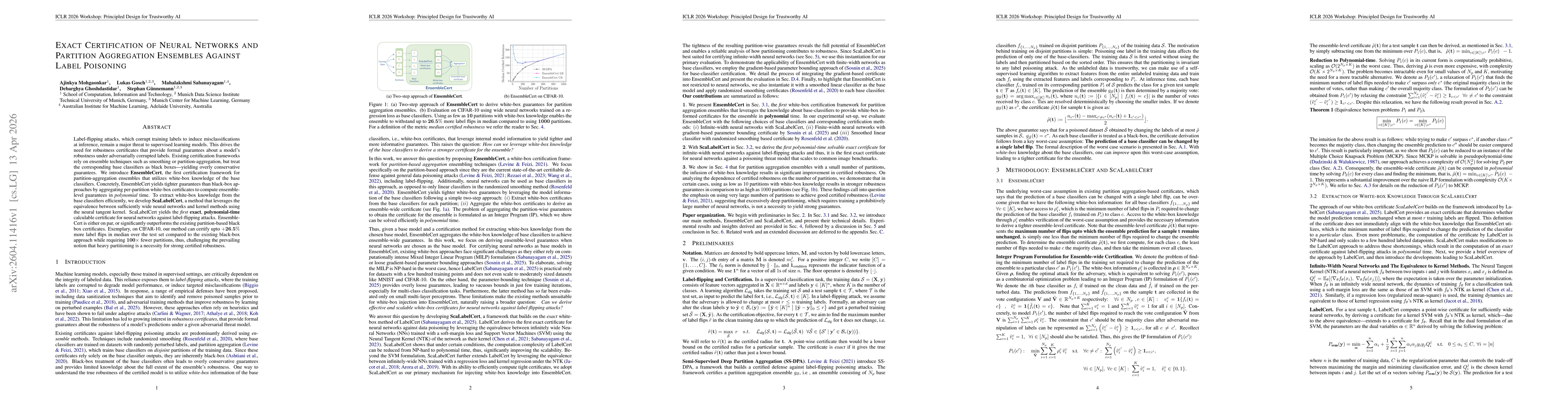Thumbnail for Exact Certification of Neural Networks and Partition Aggregation Ensembles against Label Poisoning