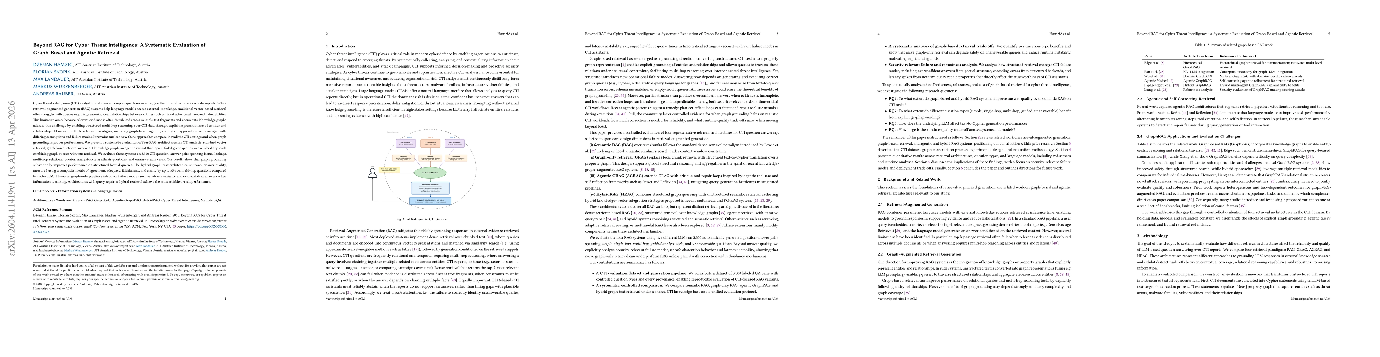 Thumbnail for Beyond RAG for Cyber Threat Intelligence: A Systematic Evaluation of Graph-Based and Agentic Retrieval