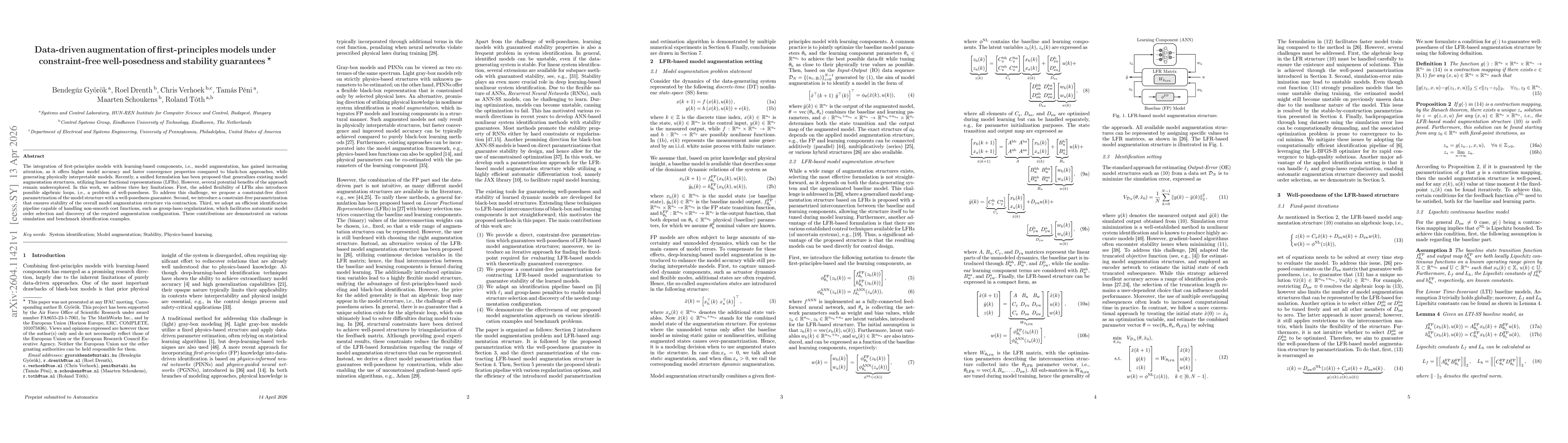 Thumbnail for Data-driven augmentation of first-principles models under constraint-free well-posedness and stability guarantees