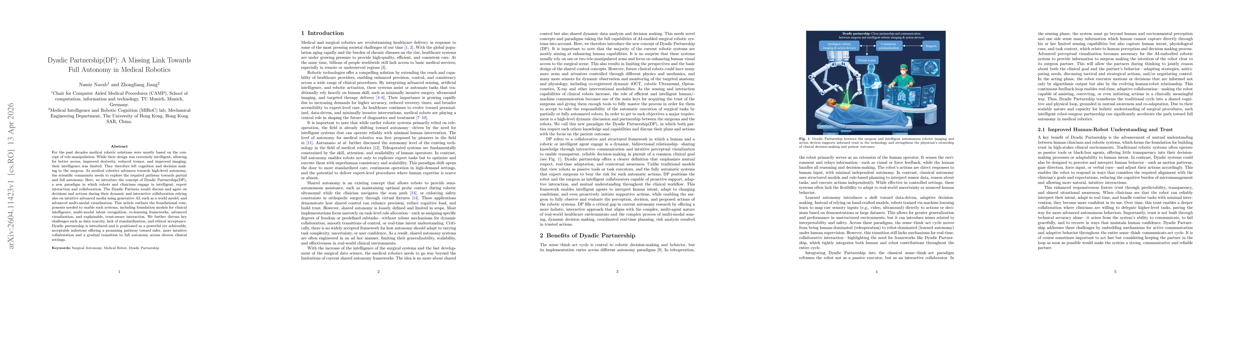 Thumbnail for Dyadic Partnership(DP): A Missing Link Towards Full Autonomy in Medical Robotics
