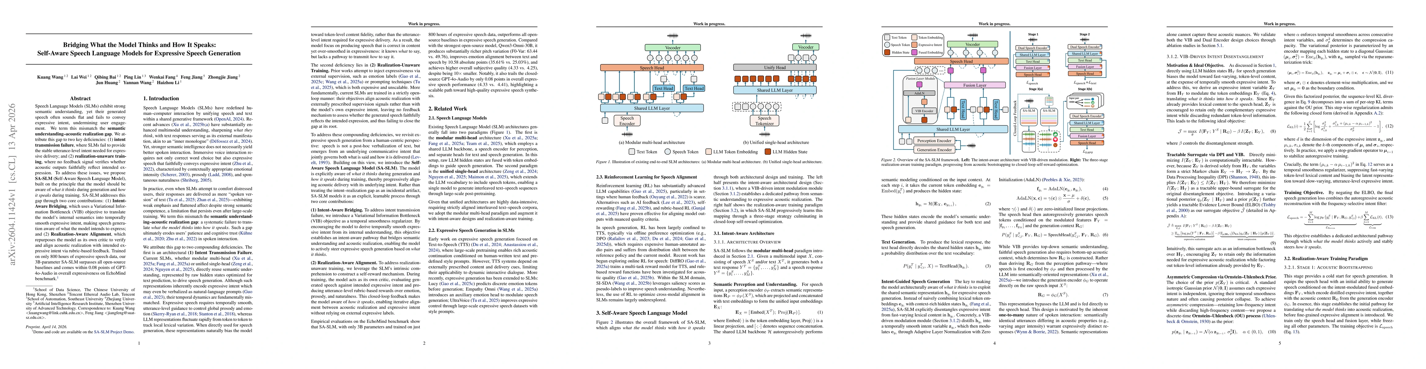 Thumbnail for Bridging What the Model Thinks and How It Speaks: Self-Aware Speech Language Models for Expressive Speech Generation