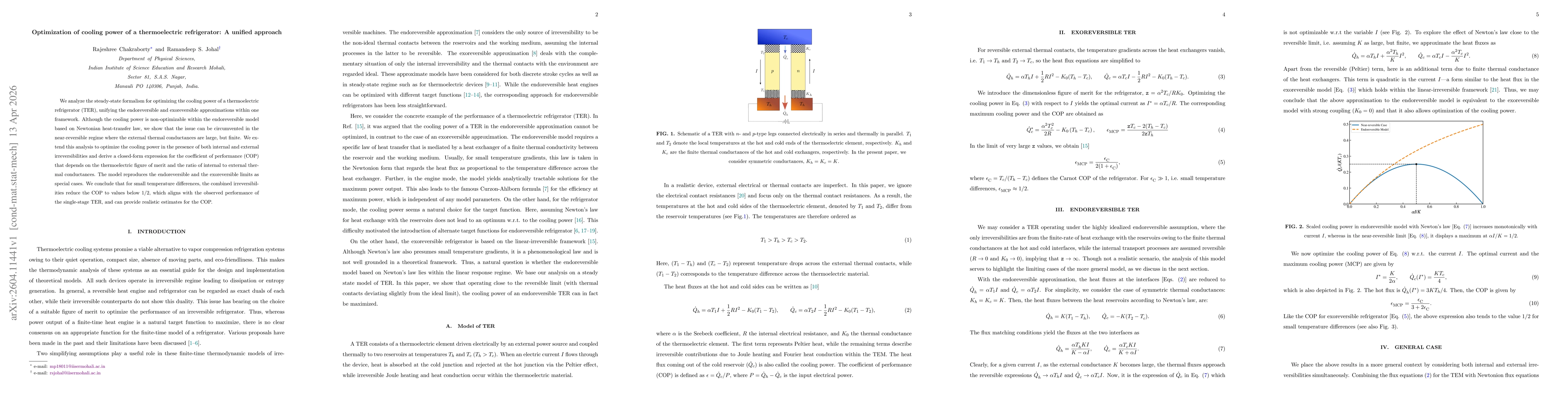 Thumbnail for Optimization of cooling power of a thermoelectric refrigerator: A unified approach