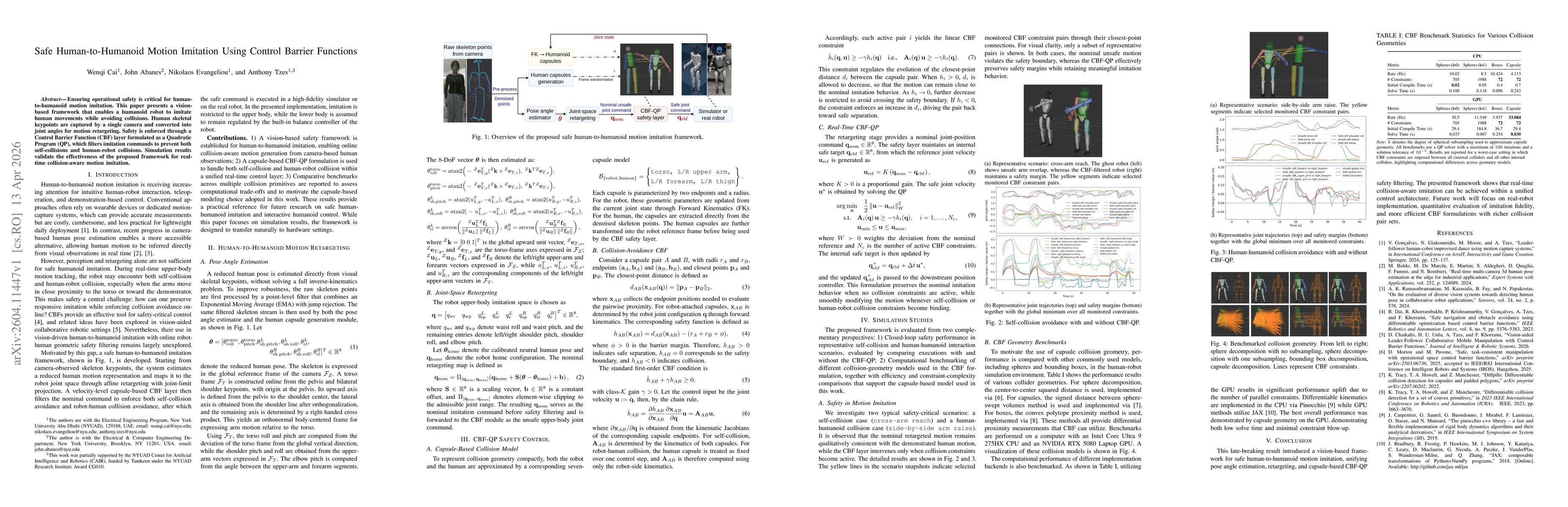 Thumbnail for Safe Human-to-Humanoid Motion Imitation Using Control Barrier Functions