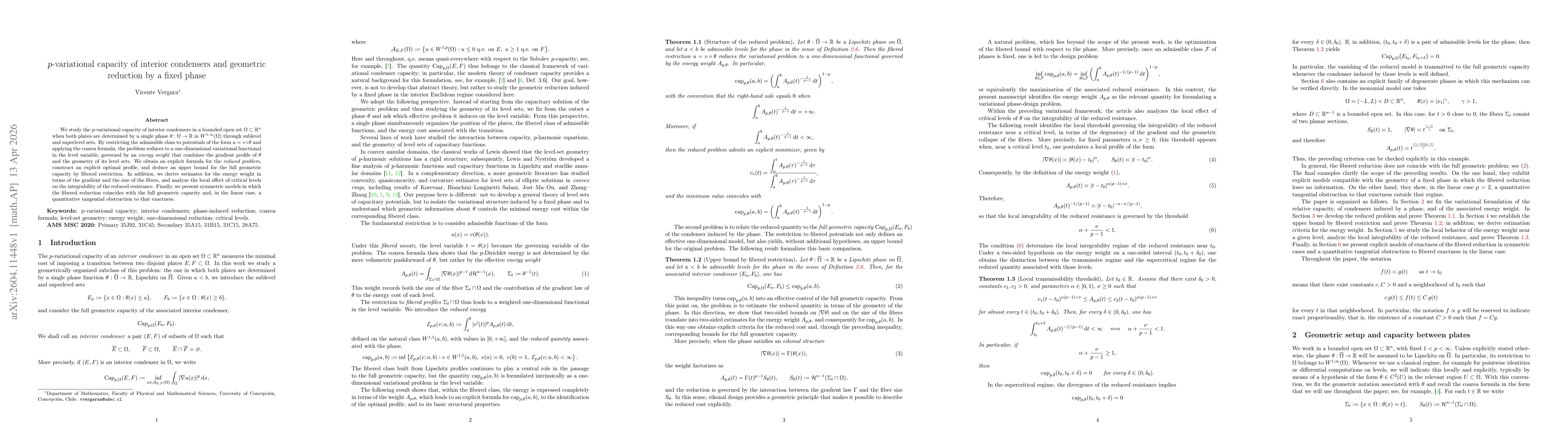 Thumbnail for $p$-variational capacity of interior condensers and geometric reduction by a fixed phase