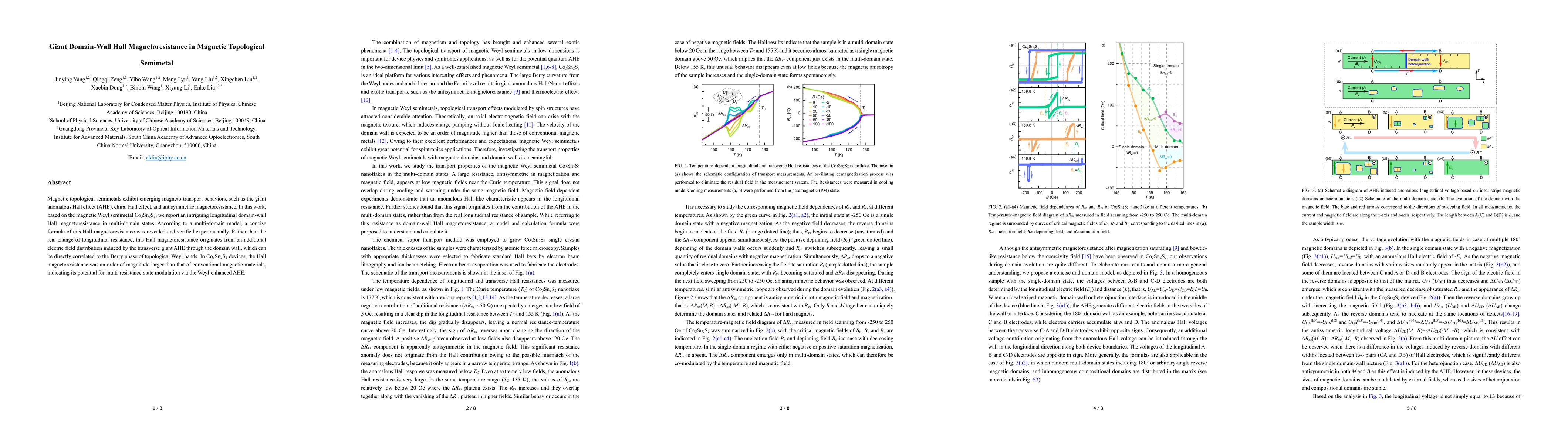 Thumbnail for Giant Domain-Wall Hall Magnetoresistance in Magnetic Topological Semimetal