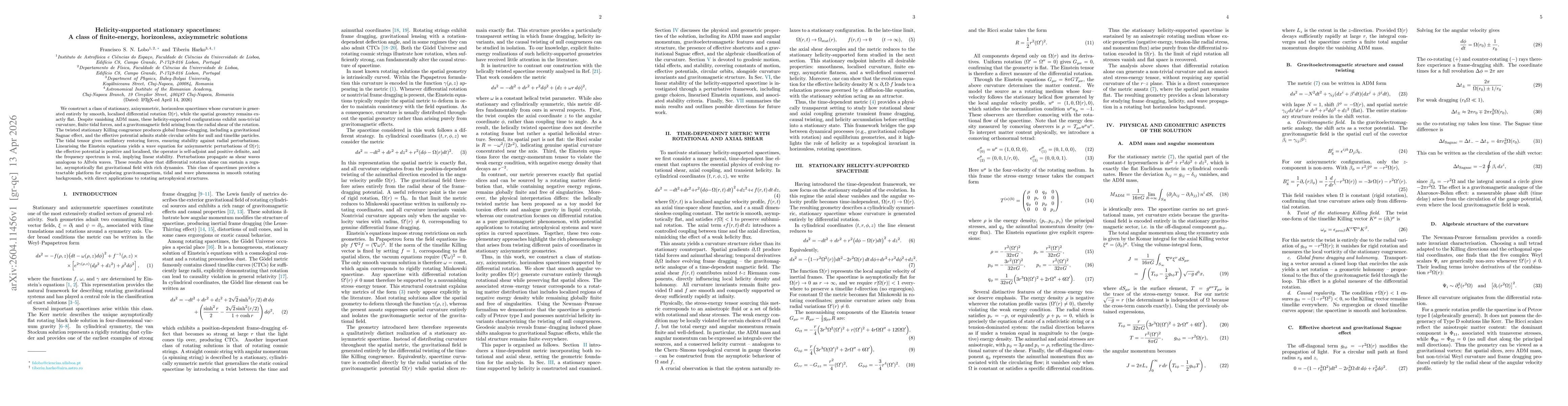 Thumbnail for Helicity-supported stationary spacetimes: A class of finite-energy, horizonless, axisymmetric solutions