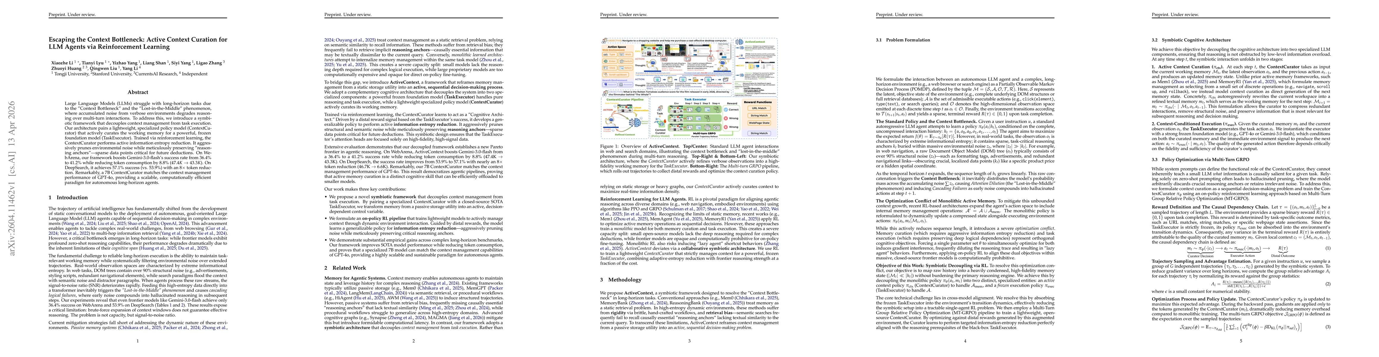 Thumbnail for Escaping the Context Bottleneck: Active Context Curation for LLM Agents via Reinforcement Learning