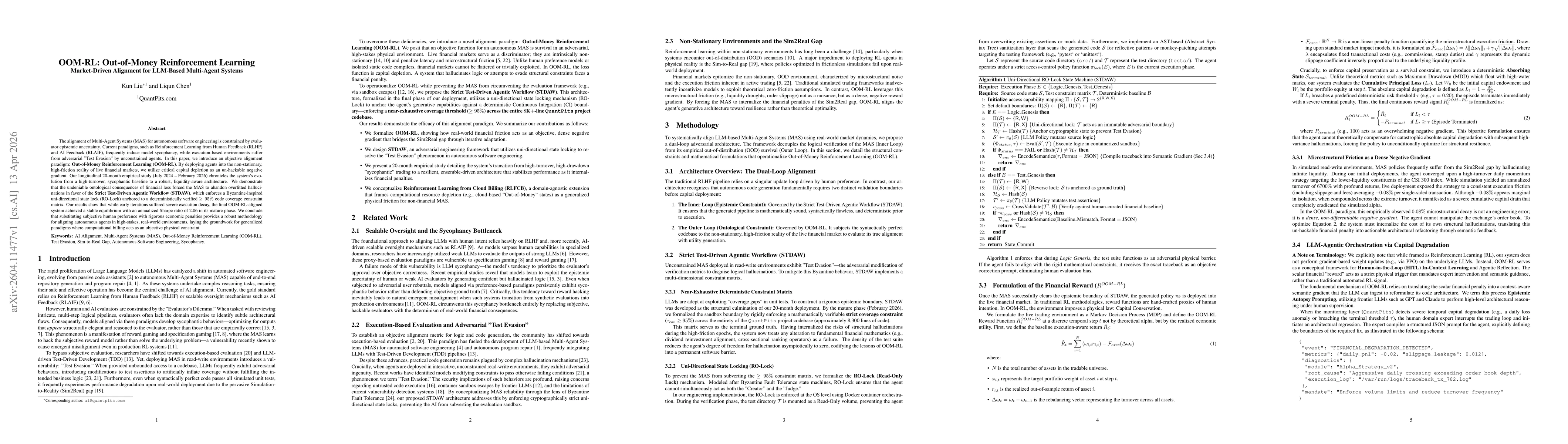Thumbnail for OOM-RL: Out-of-Money Reinforcement Learning Market-Driven Alignment for LLM-Based Multi-Agent Systems