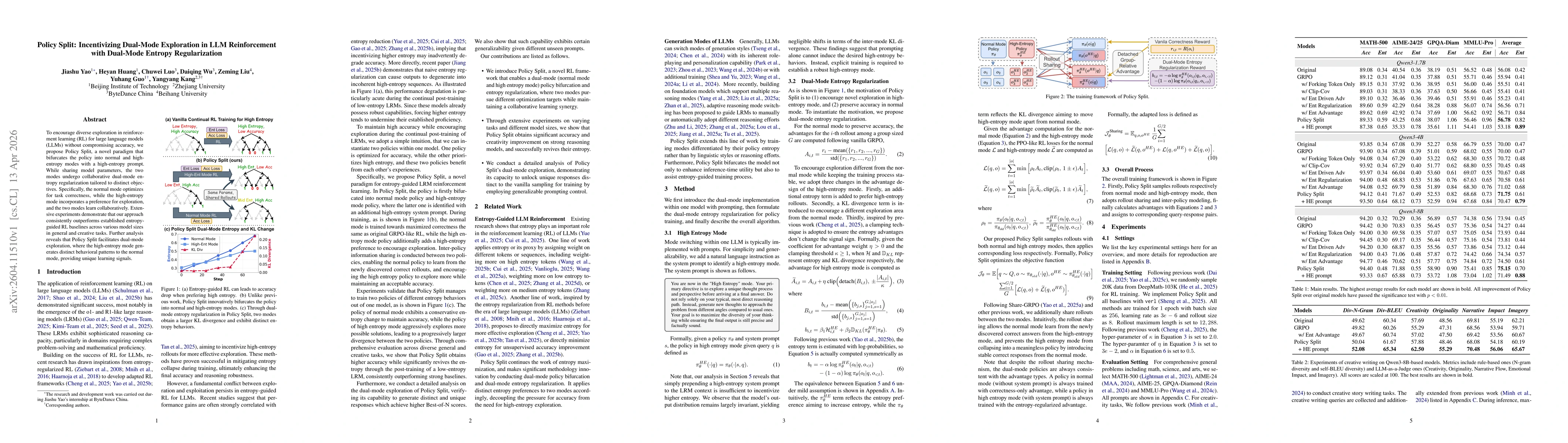 Thumbnail for Policy Split: Incentivizing Dual-Mode Exploration in LLM Reinforcement with Dual-Mode Entropy Regularization
