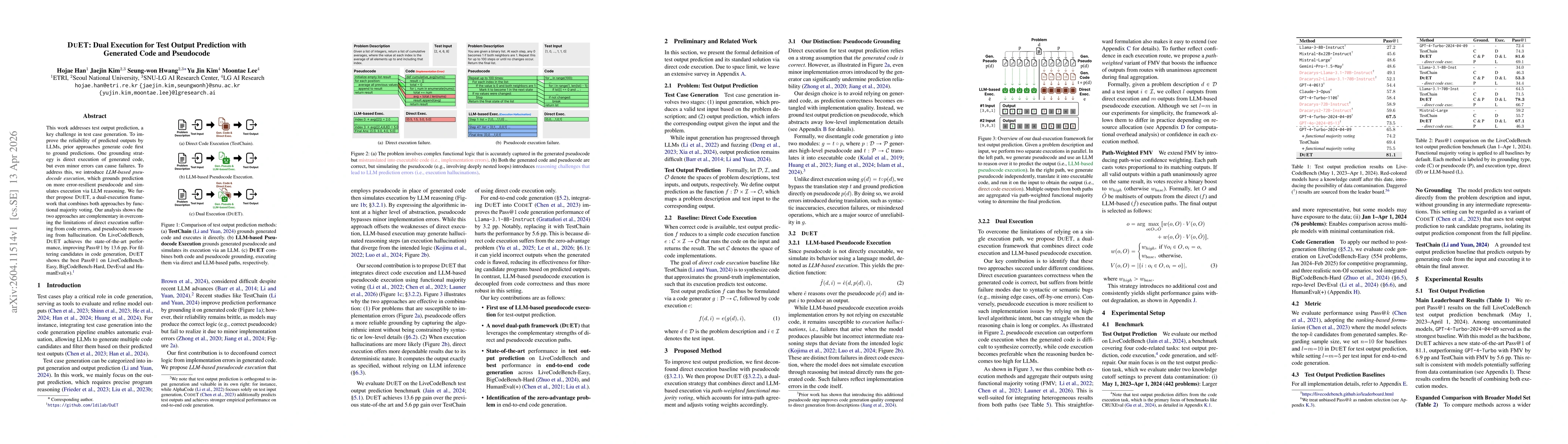 Thumbnail for DuET: Dual Execution for Test Output Prediction with Generated Code and Pseudocode