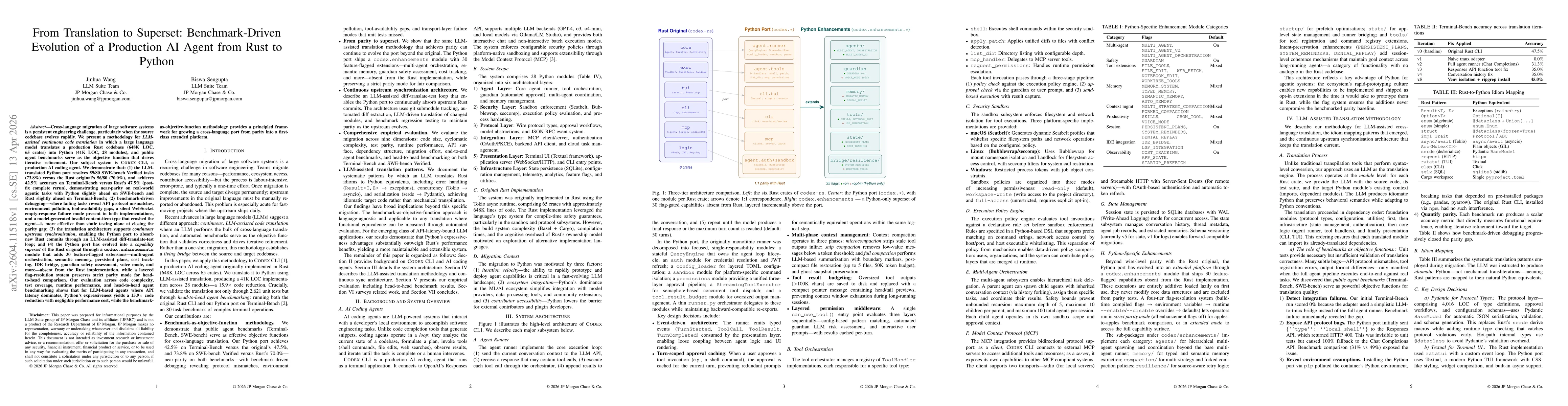 Thumbnail for From Translation to Superset: Benchmark-Driven Evolution of a Production AI Agent from Rust to Python