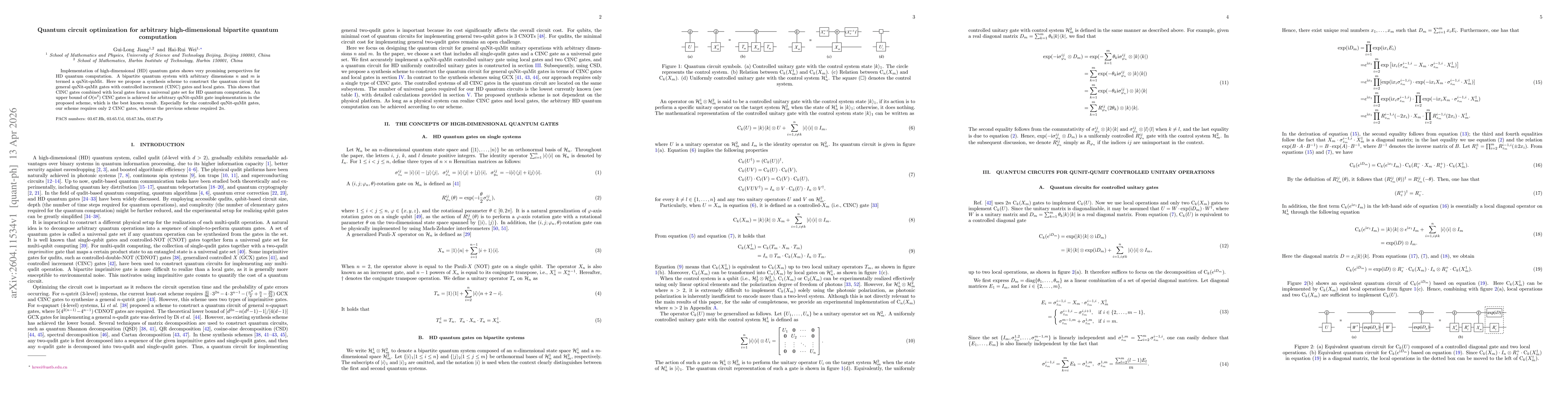 Thumbnail for Quantum circuit optimization for arbitrary high-dimensional bipartite quantum computation