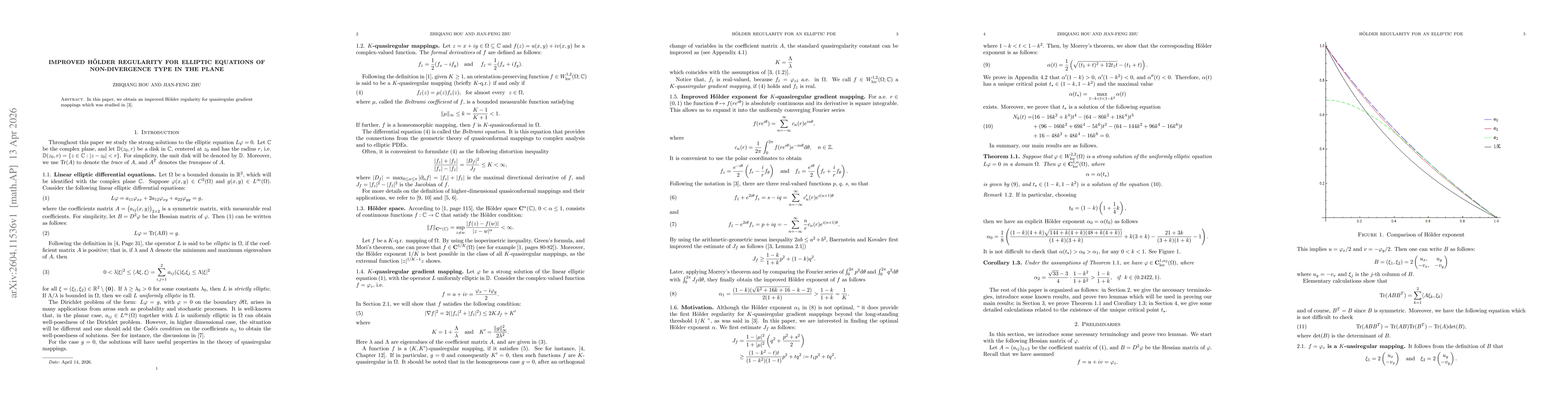 Thumbnail for Improved Hölder regularity for elliptic equations of non-divergence type in the plane
