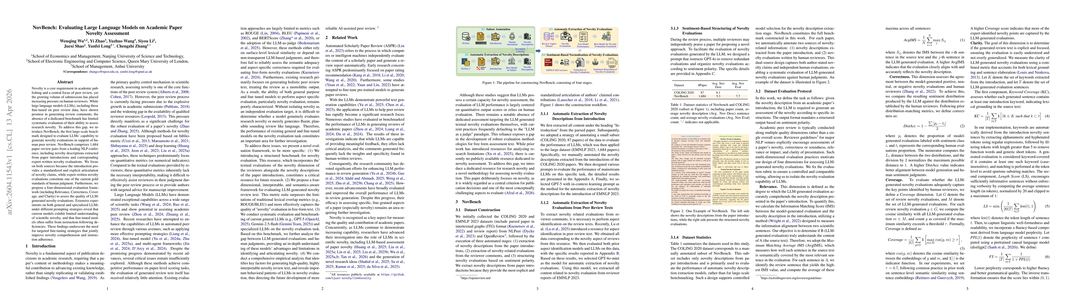 Thumbnail for NovBench: Evaluating Large Language Models on Academic Paper Novelty Assessment