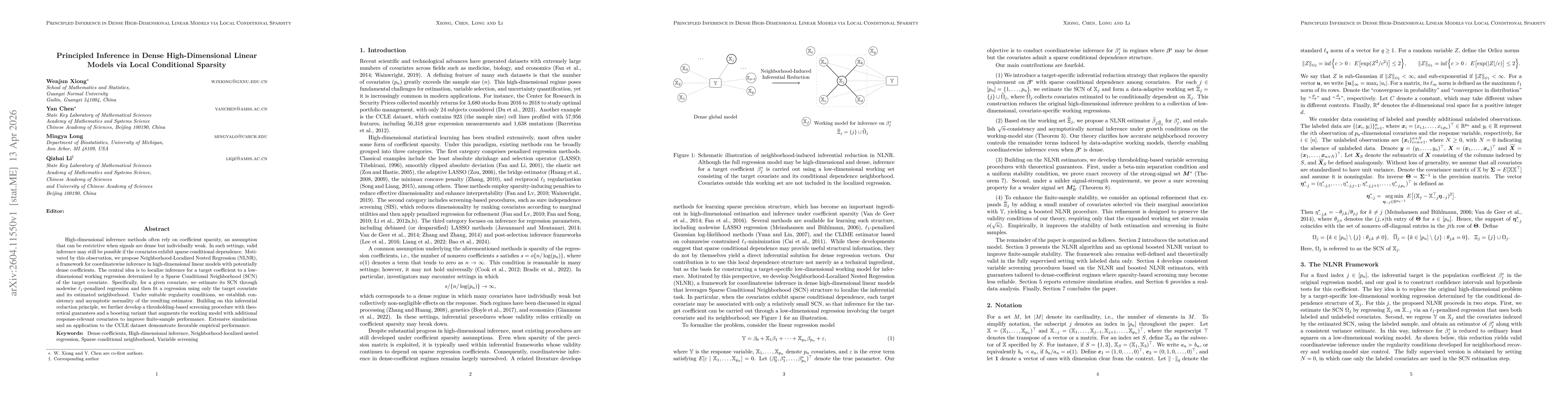 Thumbnail for Principled Inference in Dense High-Dimensional Linear Models via Local Conditional Sparsity