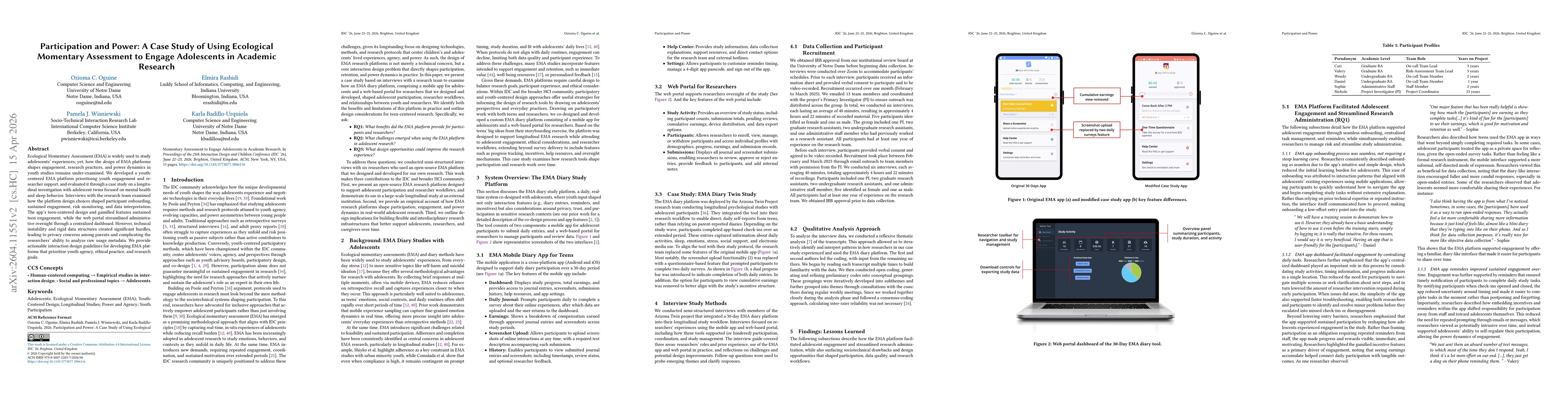 Thumbnail for Participation and Power: A Case Study of Using Ecological Momentary Assessment to Engage Adolescents in Academic Research