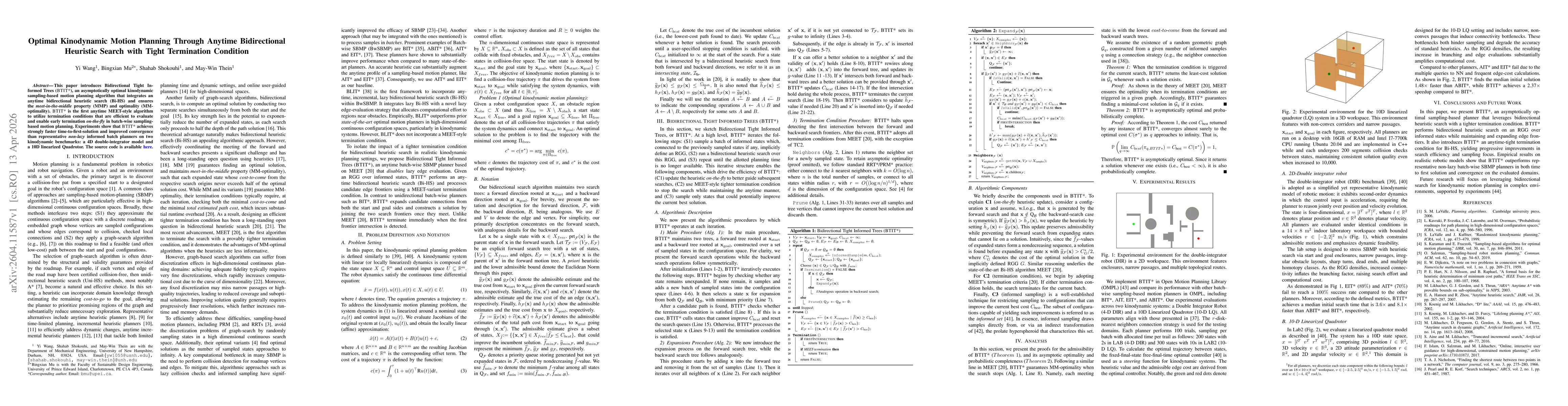 Thumbnail for Optimal Kinodynamic Motion Planning Through Anytime Bidirectional Heuristic Search with Tight Termination Condition