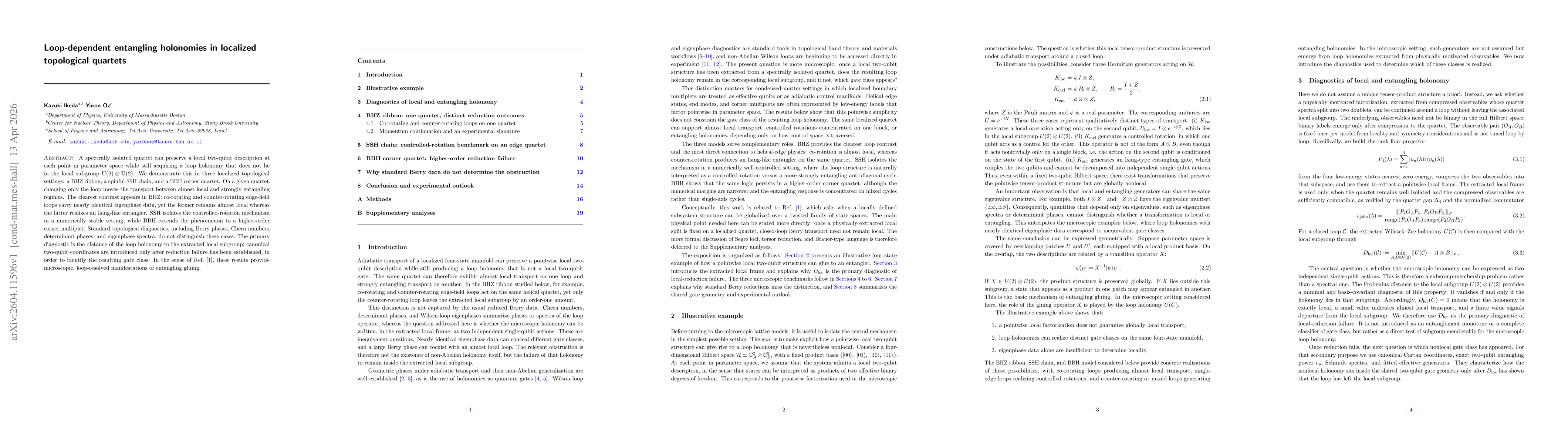 Thumbnail for Loop-dependent entangling holonomies in localized topological quartets