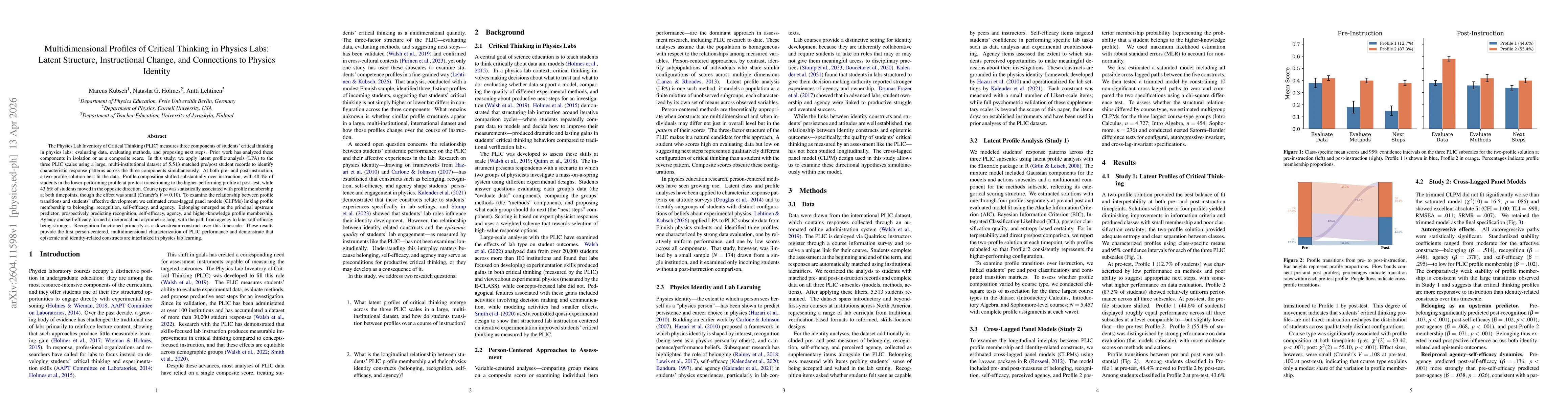 Thumbnail for Multidimensional Profiles of Critical Thinking in Physics Labs: Latent Structure, Instructional Change, and Connections to Physics Identity
