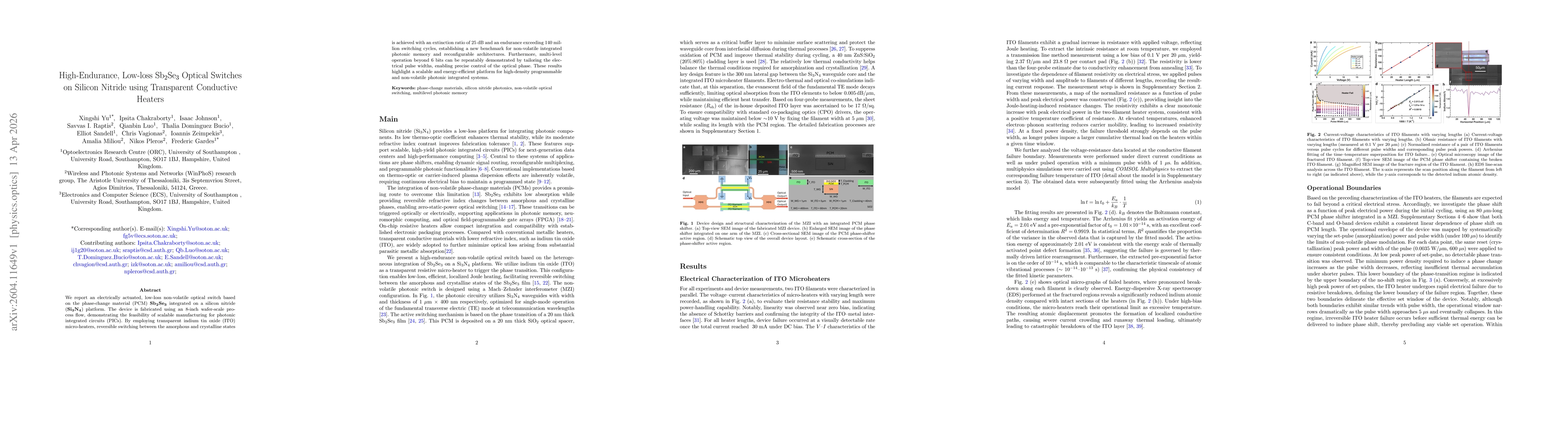 Thumbnail for High-Endurance, Low-loss Sb2Se3 Optical Switches on Silicon Nitride using Transparent Conductive Heaters