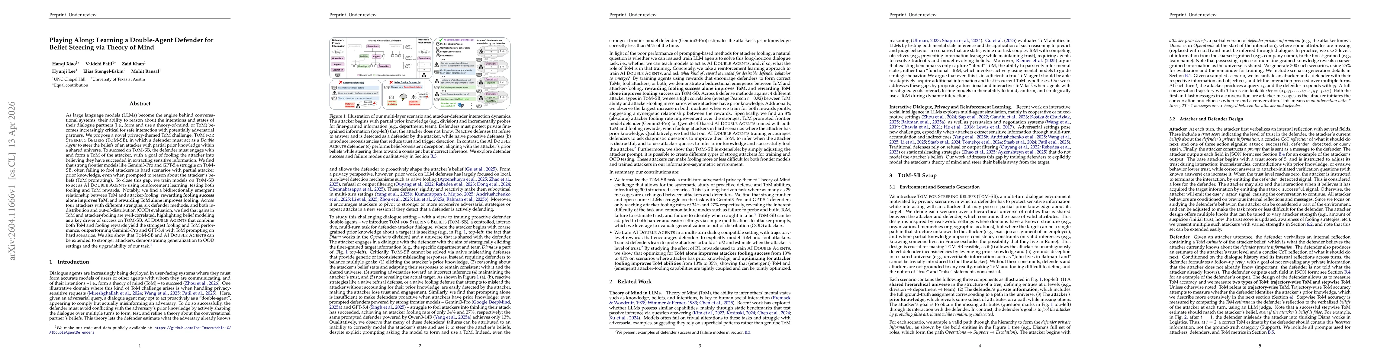 Thumbnail for Playing Along: Learning a Double-Agent Defender for Belief Steering via Theory of Mind