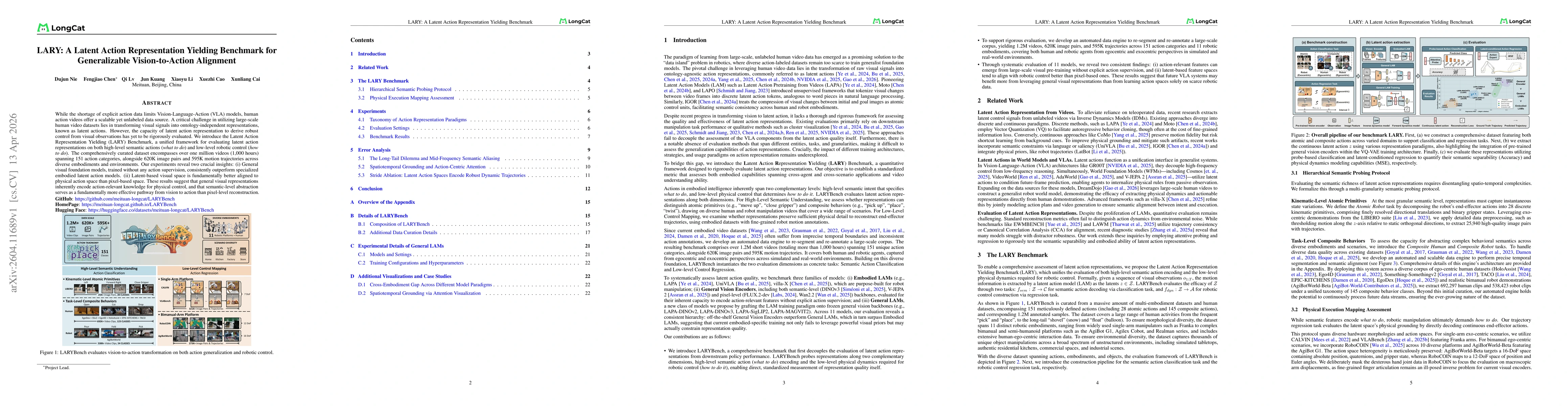 Thumbnail for LARY: A Latent Action Representation Yielding Benchmark for Generalizable Vision-to-Action Alignment