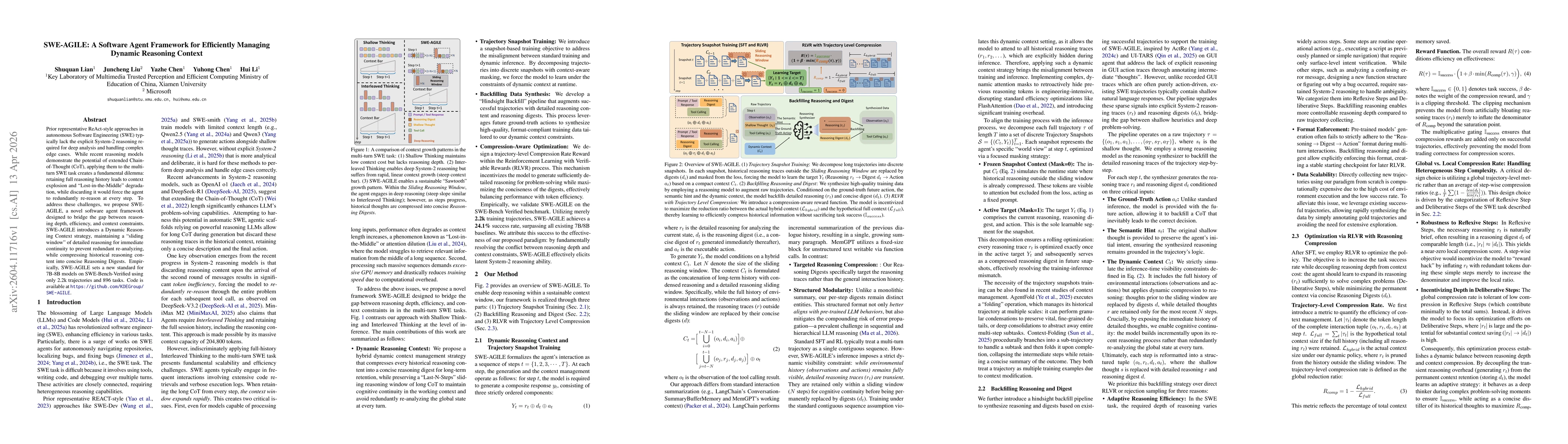 Thumbnail for SWE-AGILE: A Software Agent Framework for Efficiently Managing Dynamic Reasoning Context