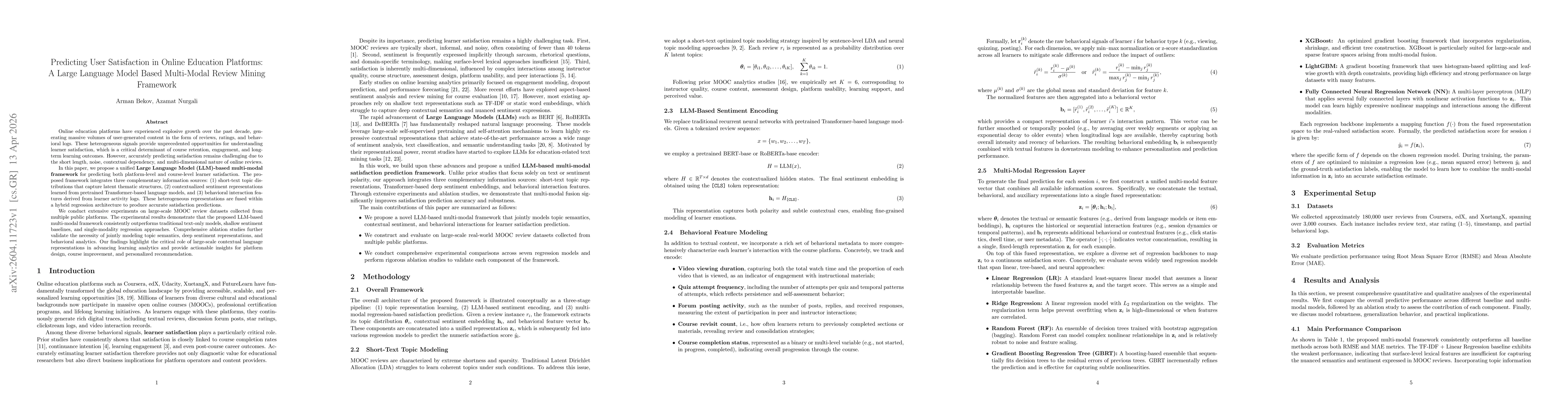 Thumbnail for Predicting User Satisfaction in Online Education Platforms: A Large Language Model Based Multi-Modal Review Mining Framework