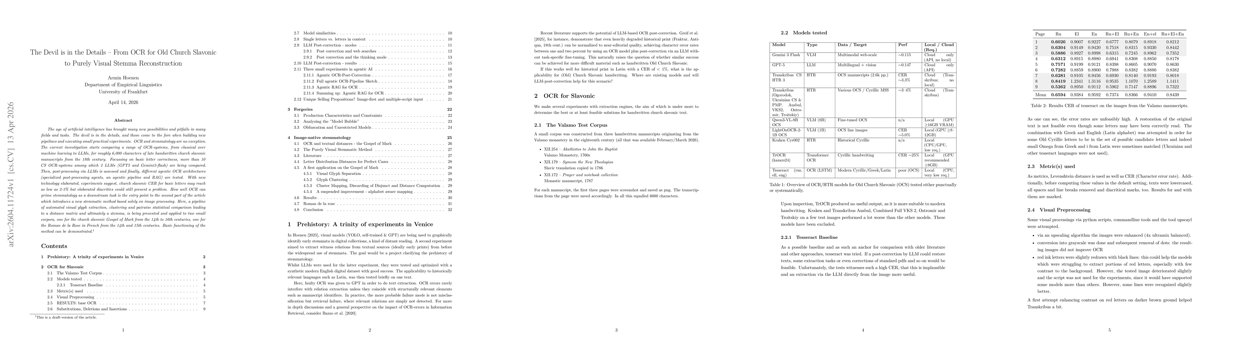 Thumbnail for The Devil is in the Details -- From OCR for Old Church Slavonic to Purely Visual Stemma Reconstruction