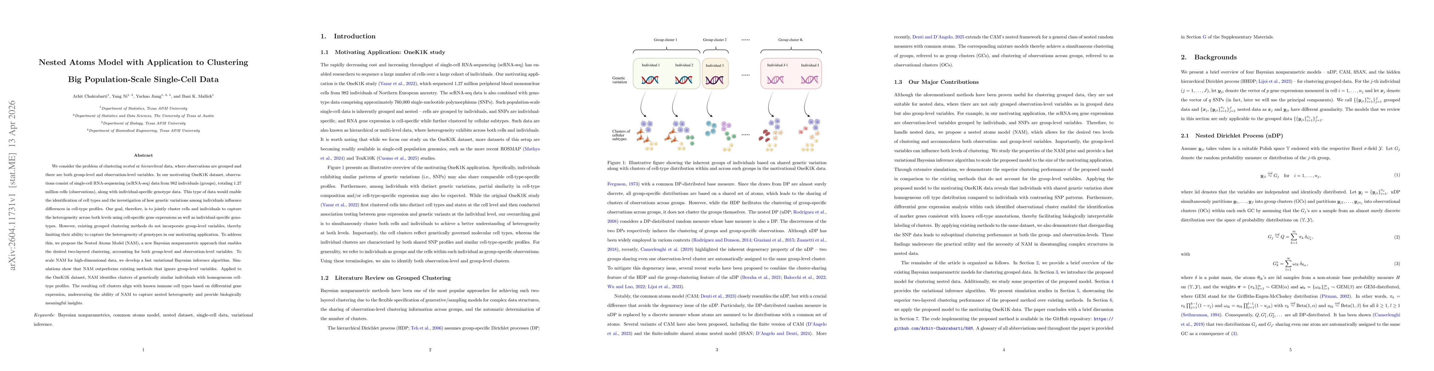 Thumbnail for Nested Atoms Model with Application to Clustering Big Population-Scale Single-Cell Data