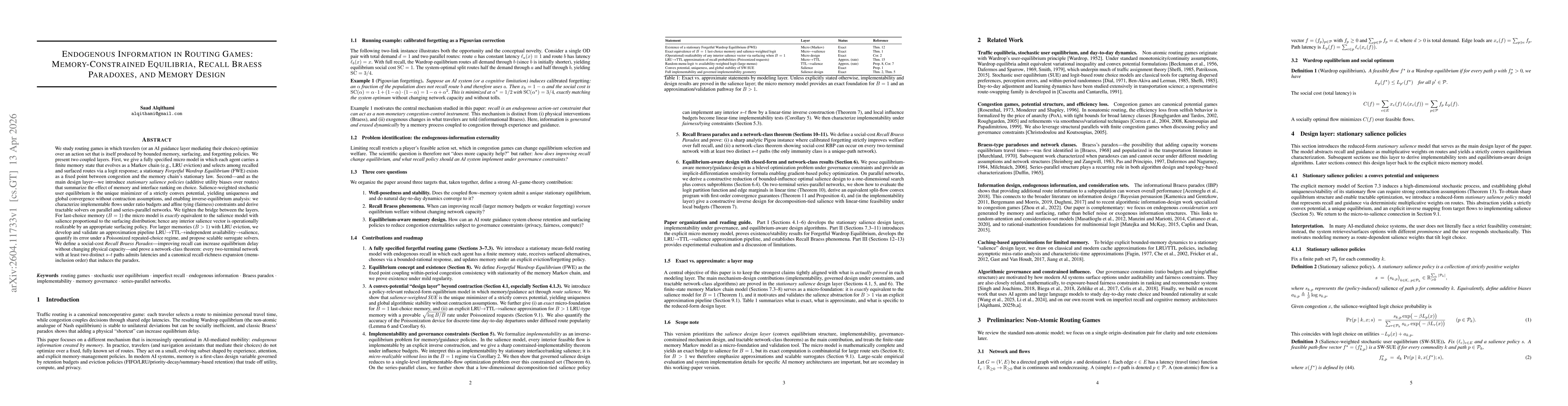 Thumbnail for Endogenous Information in Routing Games: Memory-Constrained Equilibria, Recall Braess Paradoxes, and Memory Design