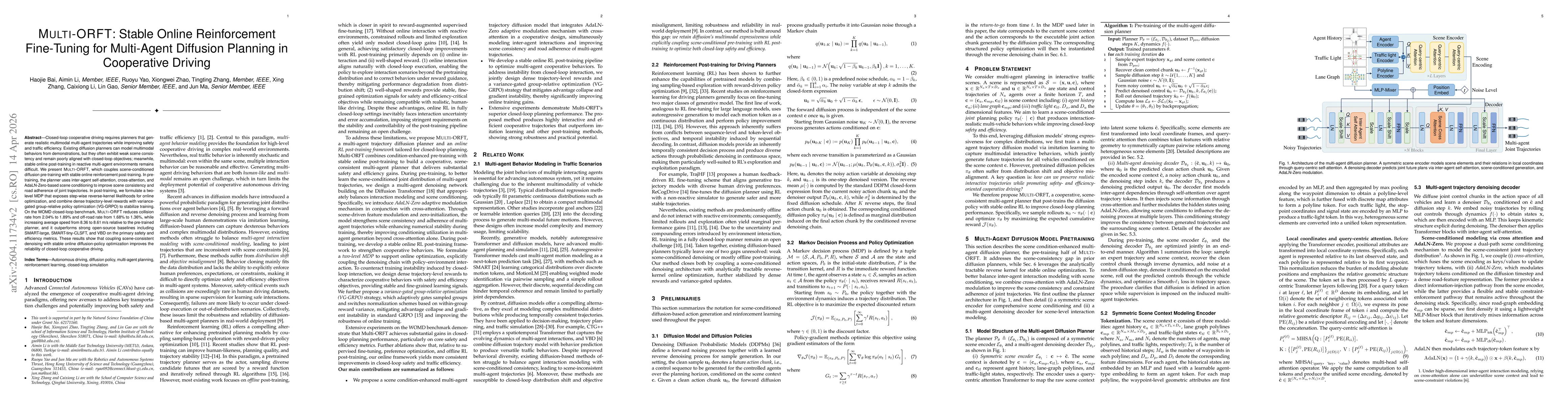 Thumbnail for Multi-ORFT: Stable Online Reinforcement Fine-Tuning for Multi-Agent Diffusion Planning in Cooperative Driving